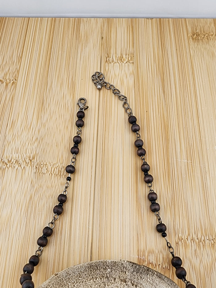 19in Adjustable Handcrafted Brown and Black Stone Pendant Necklace