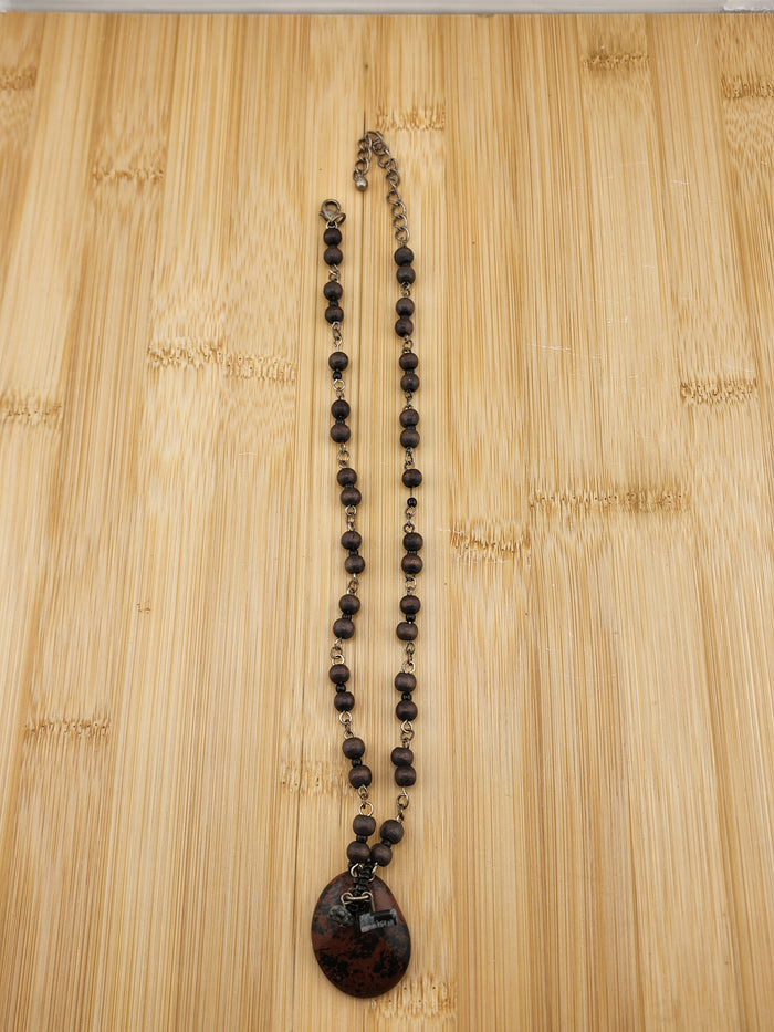 19in Adjustable Handcrafted Brown and Black Stone Pendant Necklace