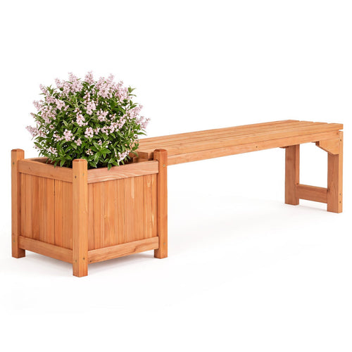 2-in-1 Outdoor Fir Wood Garden Bench with Side Planter Box