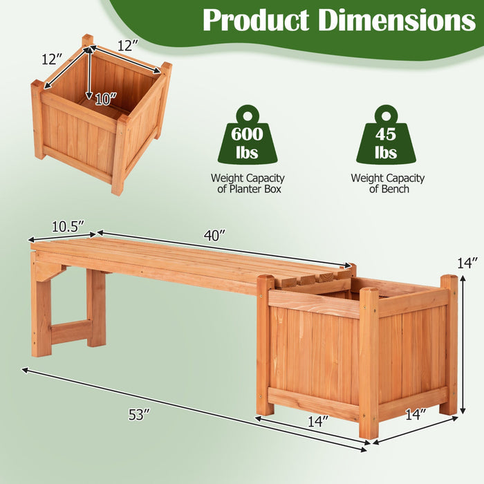 2-in-1 Outdoor Fir Wood Garden Bench with Side Planter Box