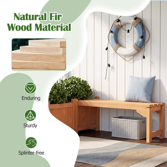 2-in-1 Outdoor Fir Wood Garden Bench with Side Planter Box