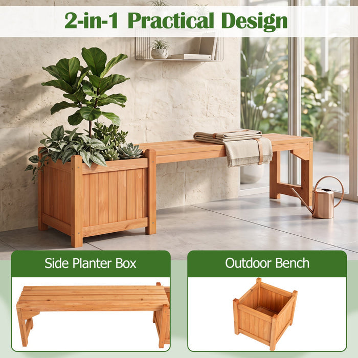 2-in-1 Outdoor Fir Wood Garden Bench with Side Planter Box