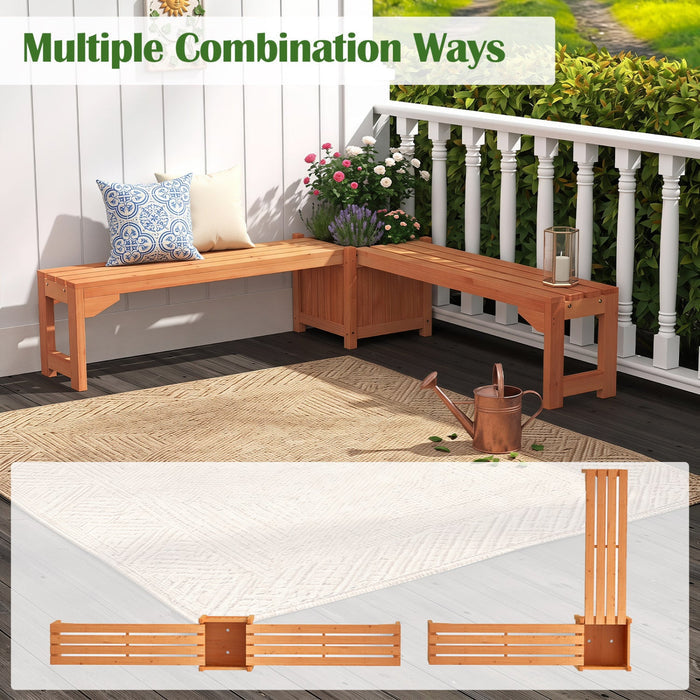 2-in-1 Outdoor Fir Wood Garden Bench with Side Planter Box