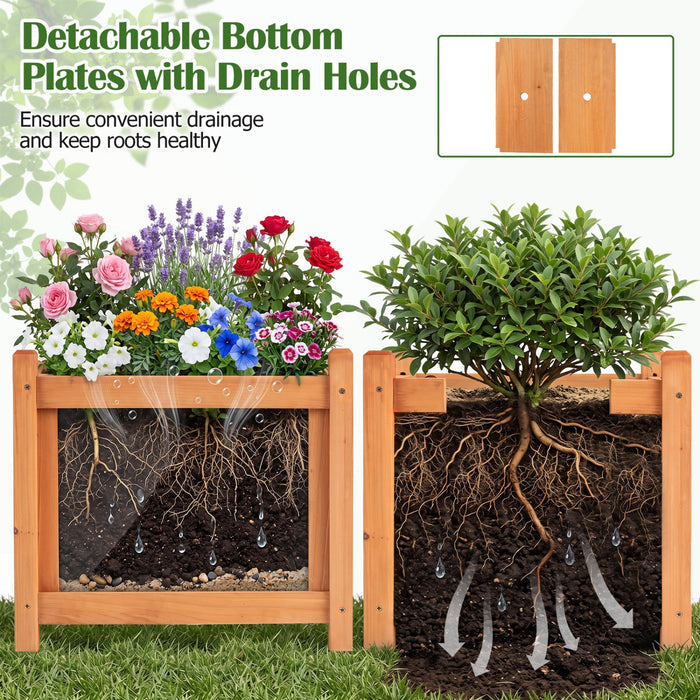2-in-1 Outdoor Fir Wood Garden Bench with Side Planter Box