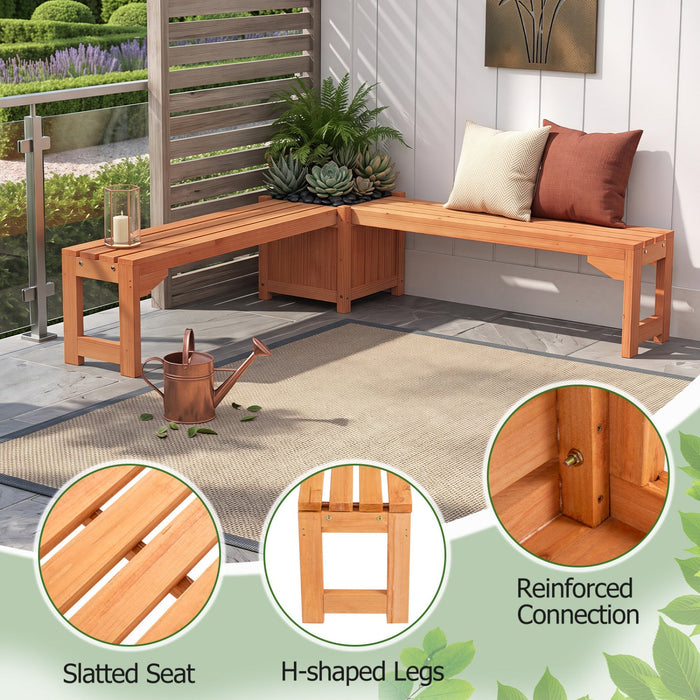 2-in-1 Outdoor Fir Wood Garden Bench with Side Planter Box