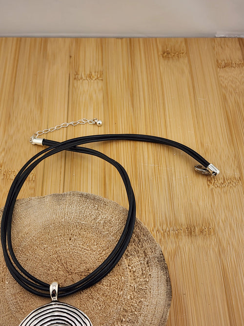 20in Silver Tone Spiral Pendant Necklace with Black Cord