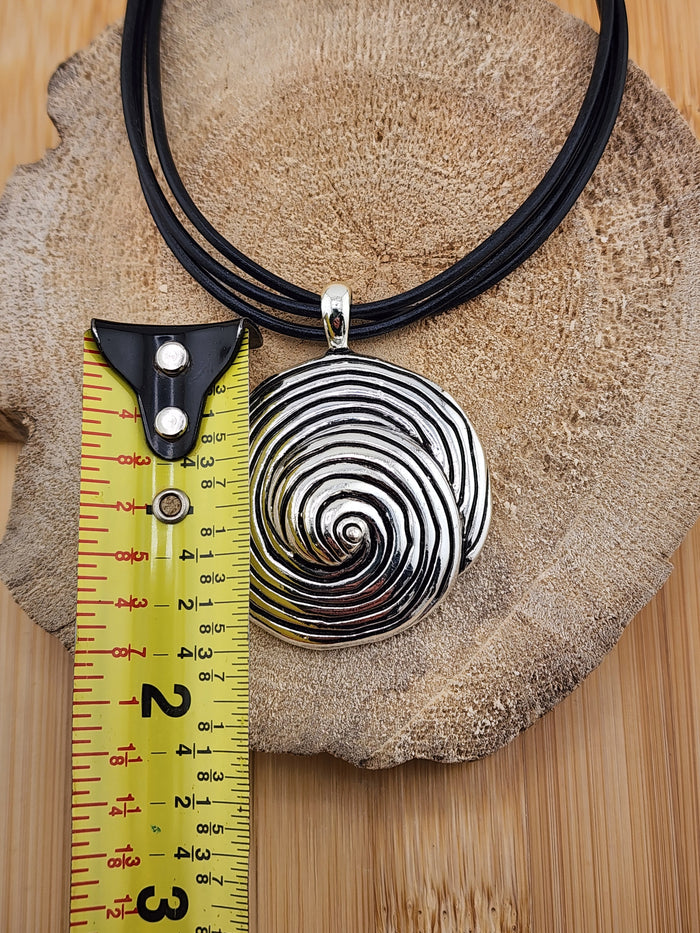 20in Silver Tone Spiral Pendant Necklace with Black Cord