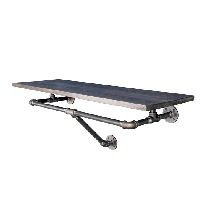 24 in. Boulder Black Wall Mounted Clothing Rack with Wood Shelf