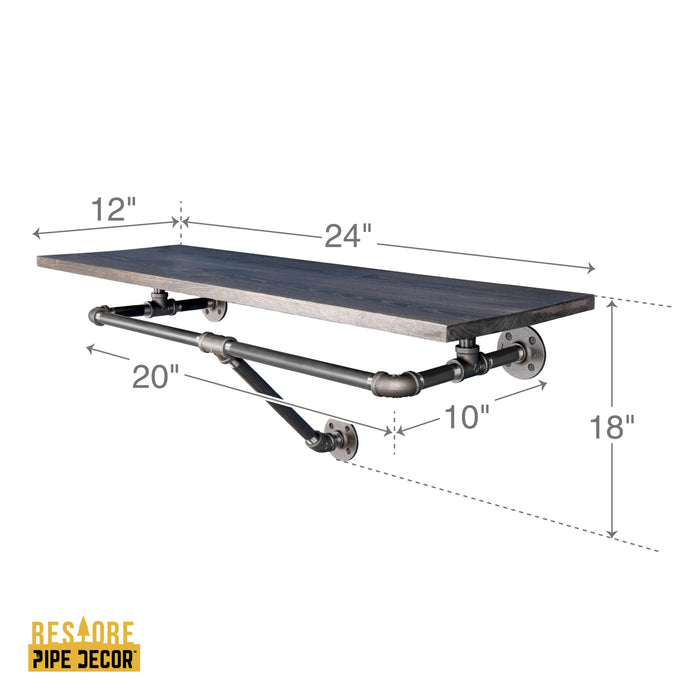 24 in. Boulder Black Wall Mounted Clothing Rack with Wood Shelf