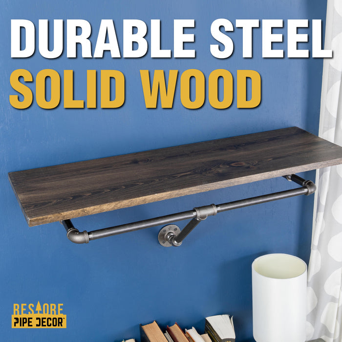 24 in. Boulder Black Wall Mounted Clothing Rack with Wood Shelf