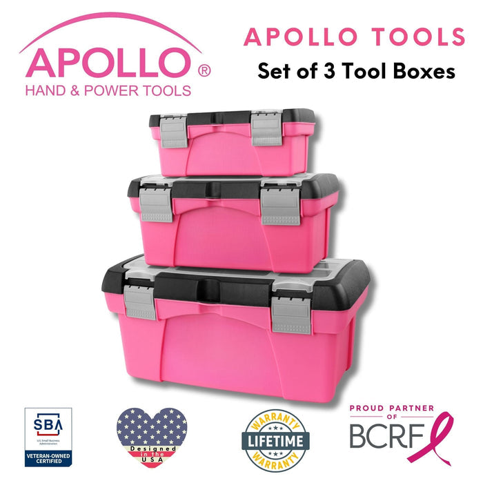 3-Piece Stackable Tool Box Set – Pink