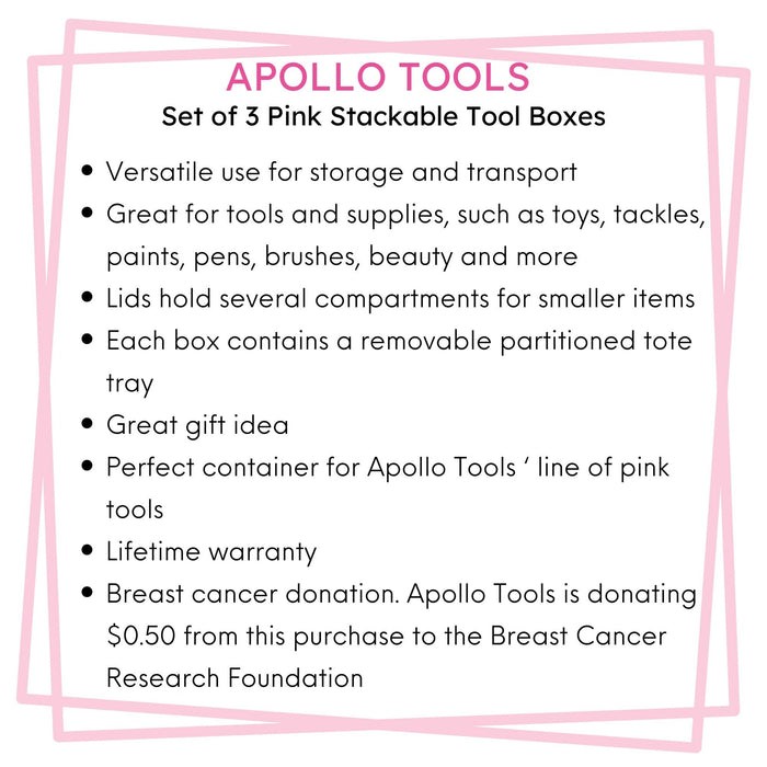 3-Piece Stackable Tool Box Set – Pink