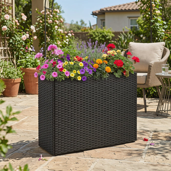 32" PE Rattan Raised Garden Bed with Liner