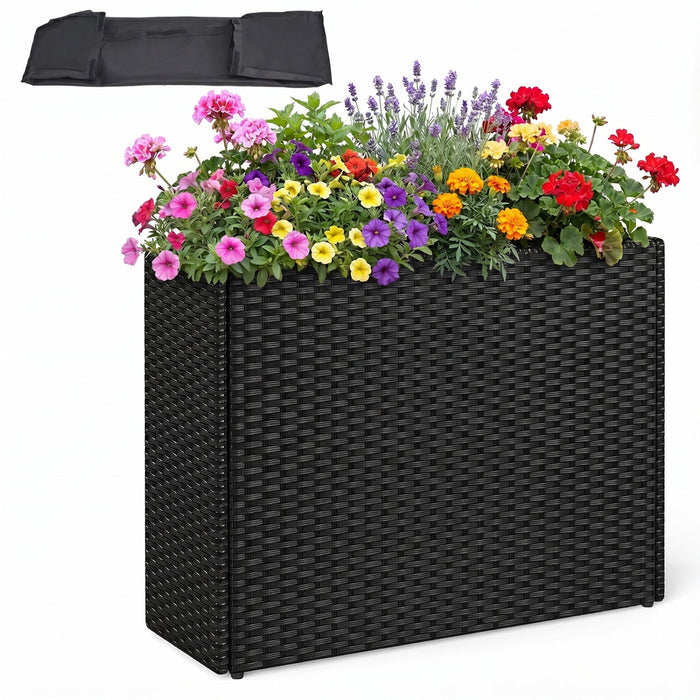 32" PE Rattan Raised Garden Bed with Liner