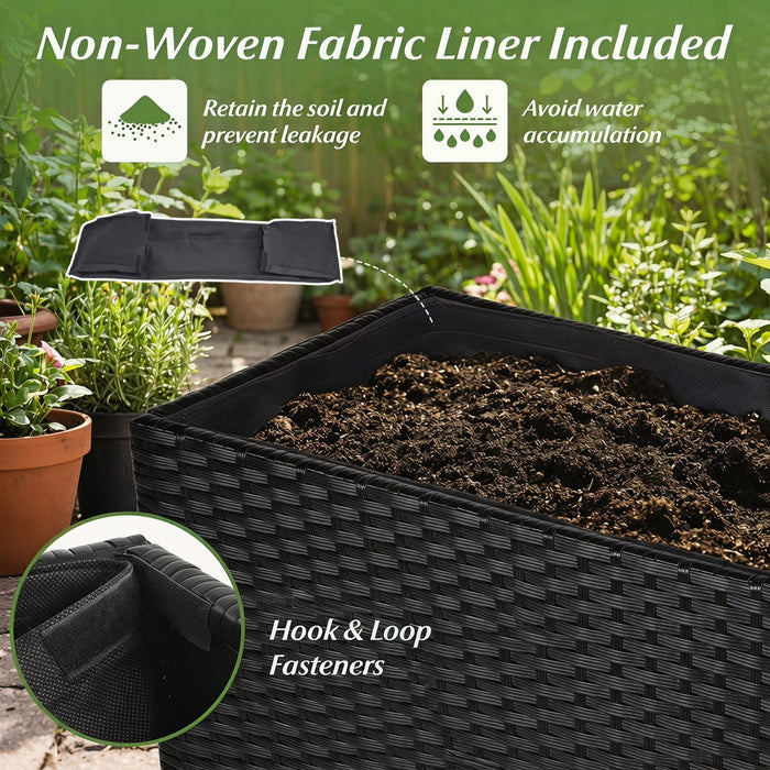 32" PE Rattan Raised Garden Bed with Liner