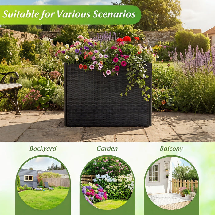 32" PE Rattan Raised Garden Bed with Liner