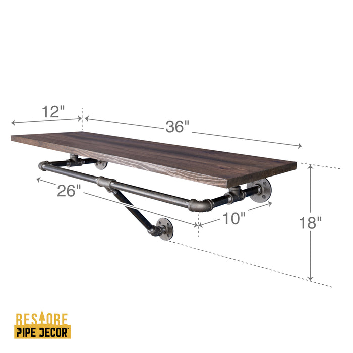36 in. Wall Mounted Clothing Rack with Wood Shelf
