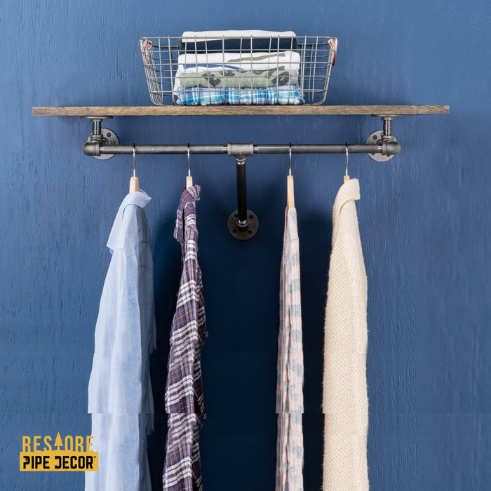 36 in. Wall Mounted Clothing Rack with Wood Shelf