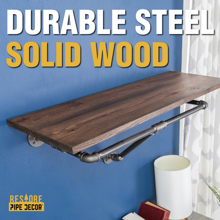 36 in. Wall Mounted Clothing Rack with Wood Shelf