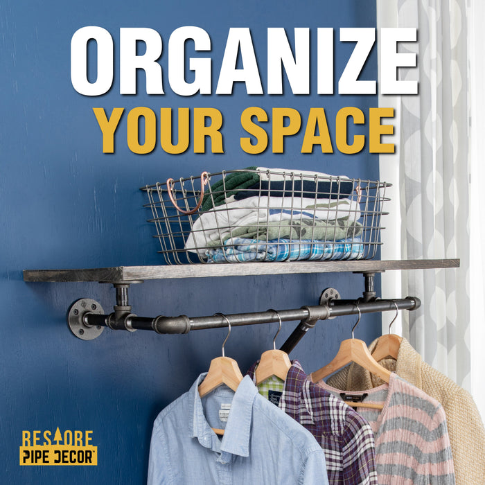 36 in. Wall Mounted Clothing Rack with Wood Shelf