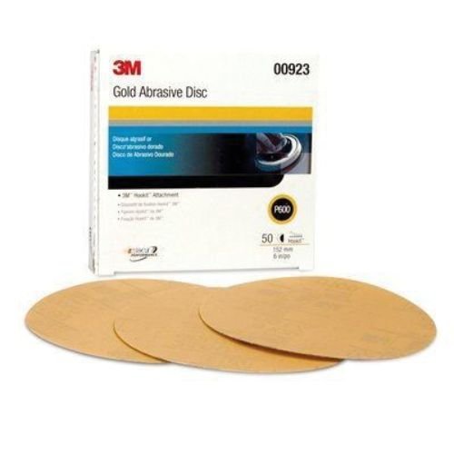 3M 00923 6 inch 600 Grit Gold Hookit Sanding Disc (50/Box), Clearance item - 00923 - Eagle National Supply