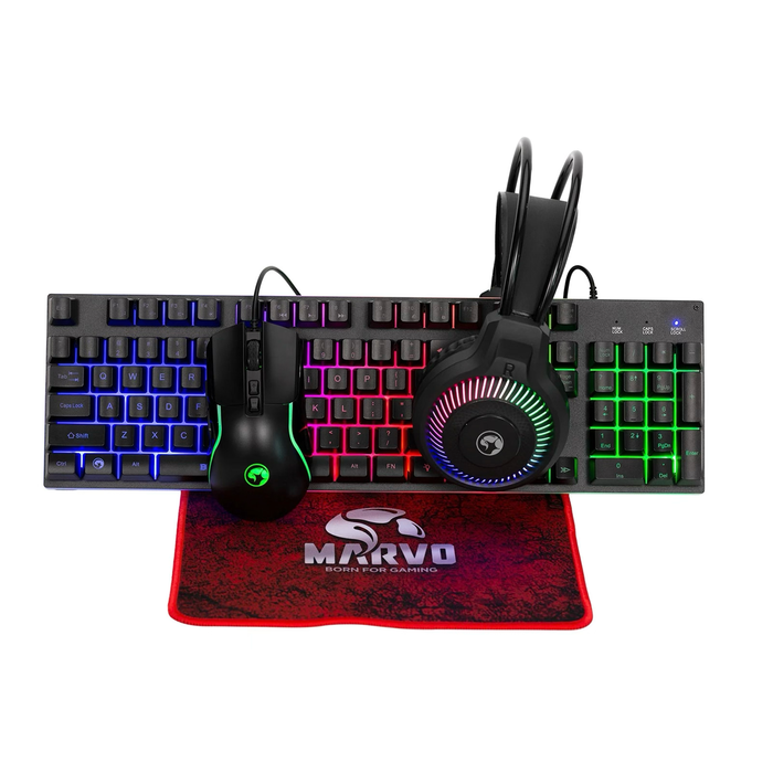4-in-1 RGB Gaming UK Layout Keyboard Mouse Headset and Mat