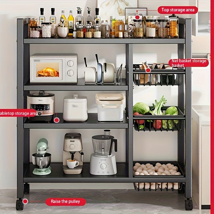 4-Tier Rolling Metal Storage Rack with Side Baskets