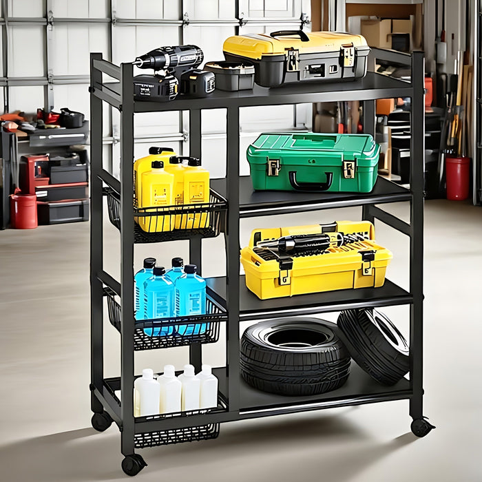 4-Tier Rolling Metal Storage Rack with Side Baskets