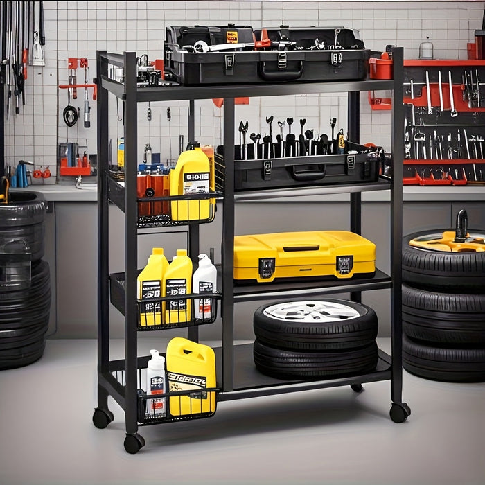 4-Tier Rolling Metal Storage Rack with Side Baskets