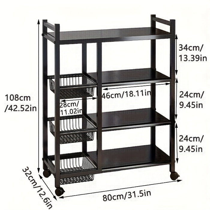 4-Tier Rolling Metal Storage Rack with Side Baskets