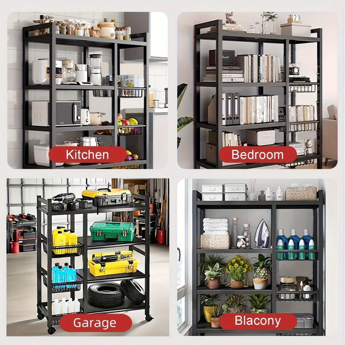 4-Tier Rolling Metal Storage Rack with Side Baskets