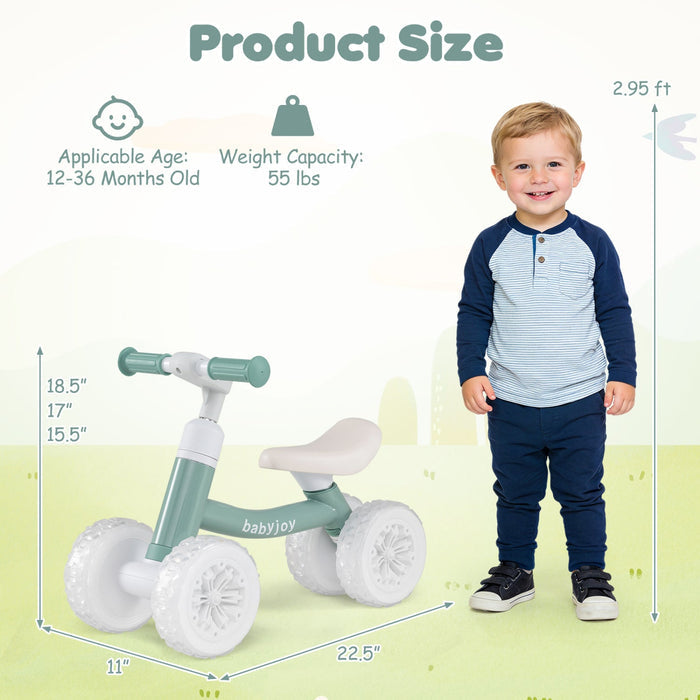 4-Wheel Baby Balance Bike with Light-Up Wheels
