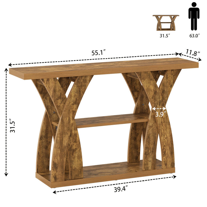55" Rustic Console Table – 3-Tier Storage