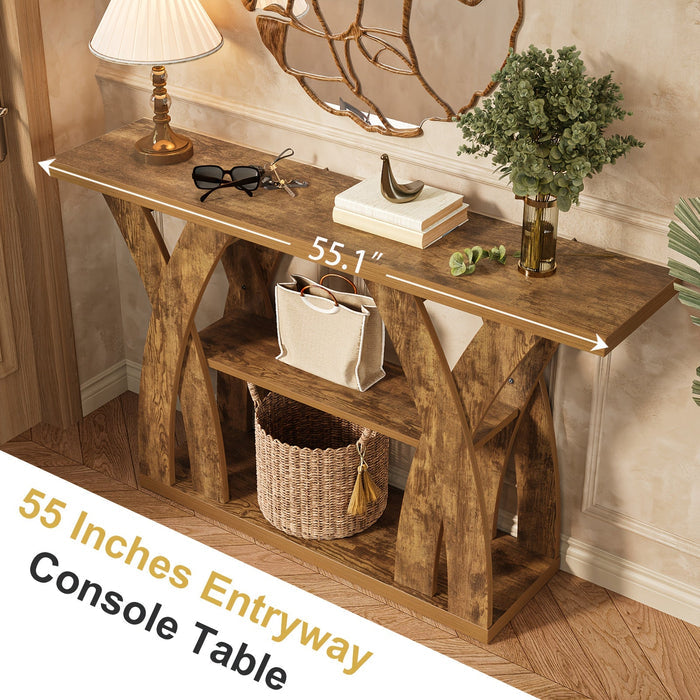 55" Rustic Console Table – 3-Tier Storage