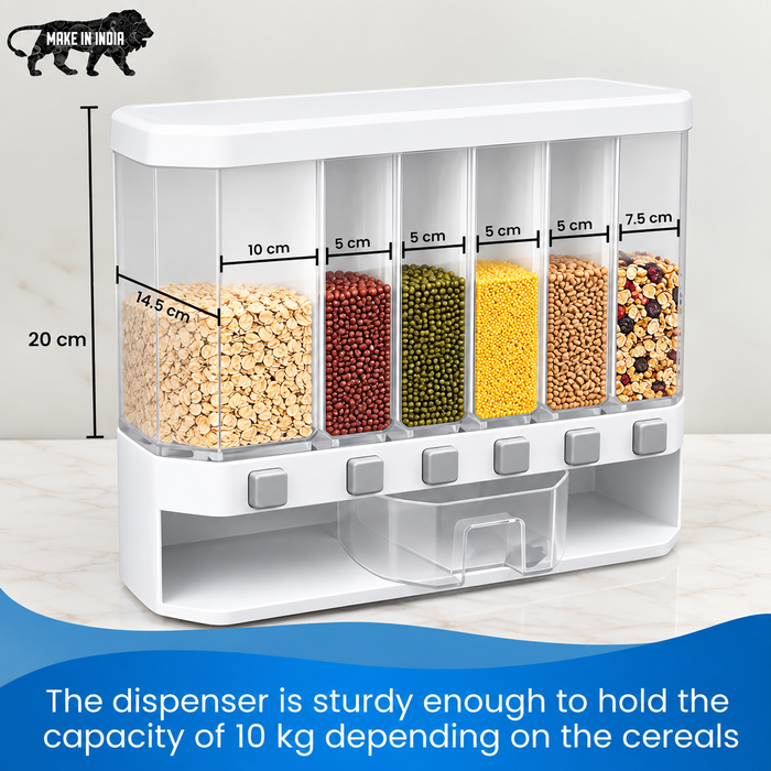 6-Section Rice & Dal Storage Dispenser