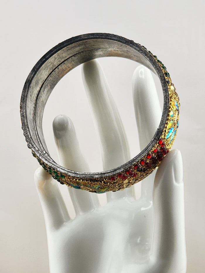 7.5in Gold-Tone Multicolor Crystal Bangle Bracelet - 0523