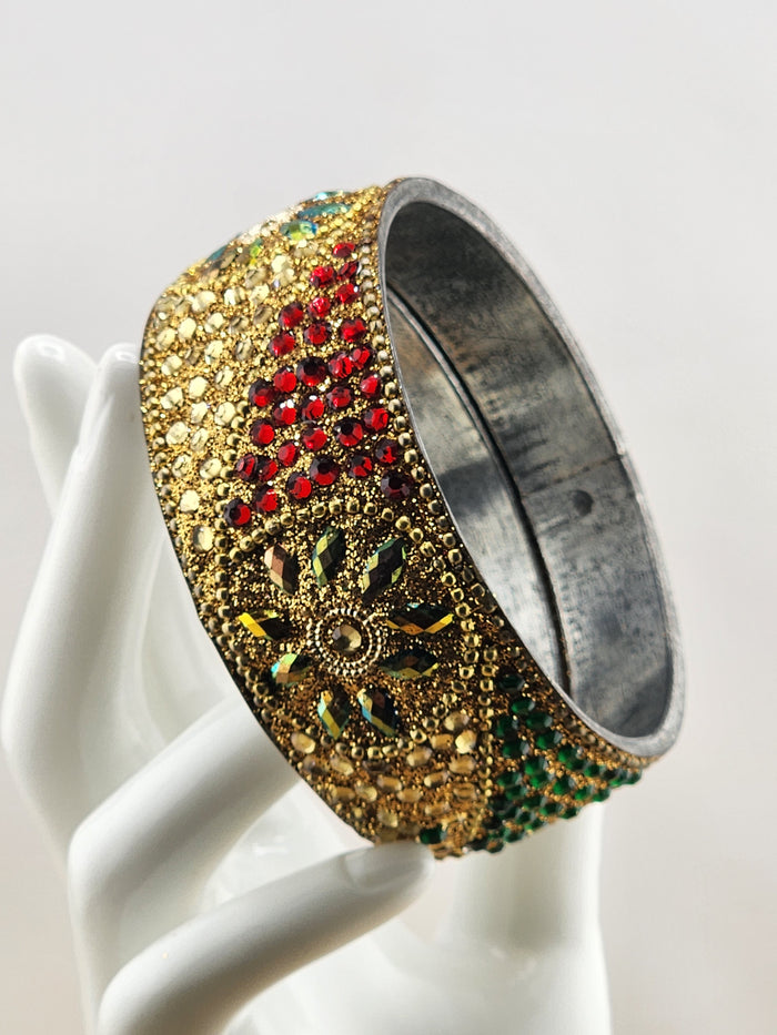 7.5in Gold-Tone Multicolor Crystal Bangle Bracelet - 0523