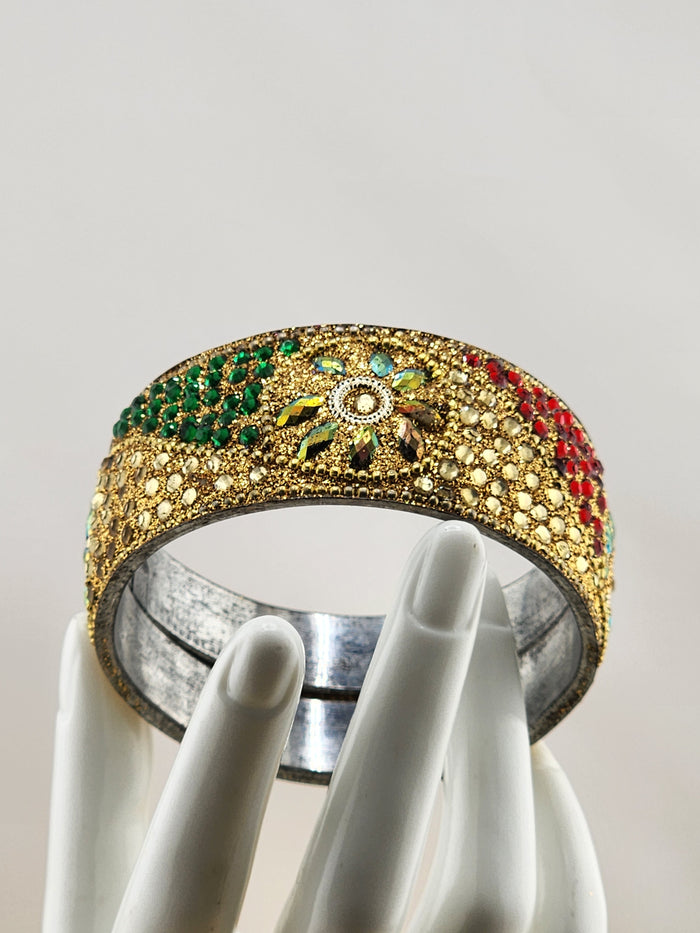7.5in Gold-Tone Multicolor Crystal Bangle Bracelet - 0523