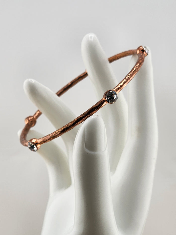 8.25in Rose Gold Tone Crystal Accent Bangle Bracelet 0539