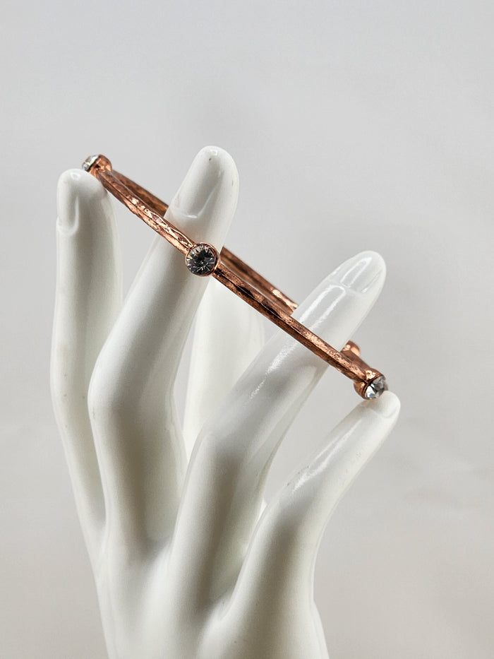 8.25in Rose Gold Tone Crystal Accent Bangle Bracelet 0539