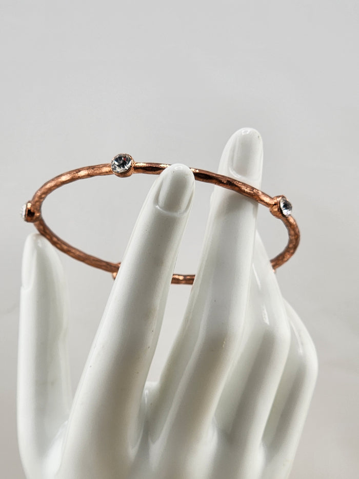 8.25in Rose Gold Tone Crystal Accent Bangle Bracelet 0539