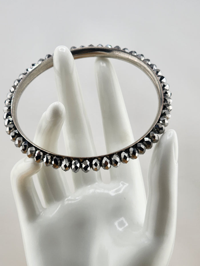8.25in Silver Tone Faceted Crystal Bangle Bracelet - C03