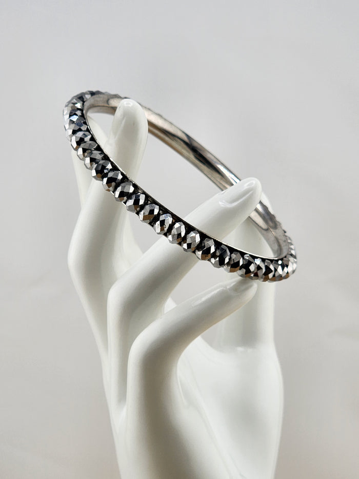 8.25in Silver Tone Faceted Crystal Bangle Bracelet - C03