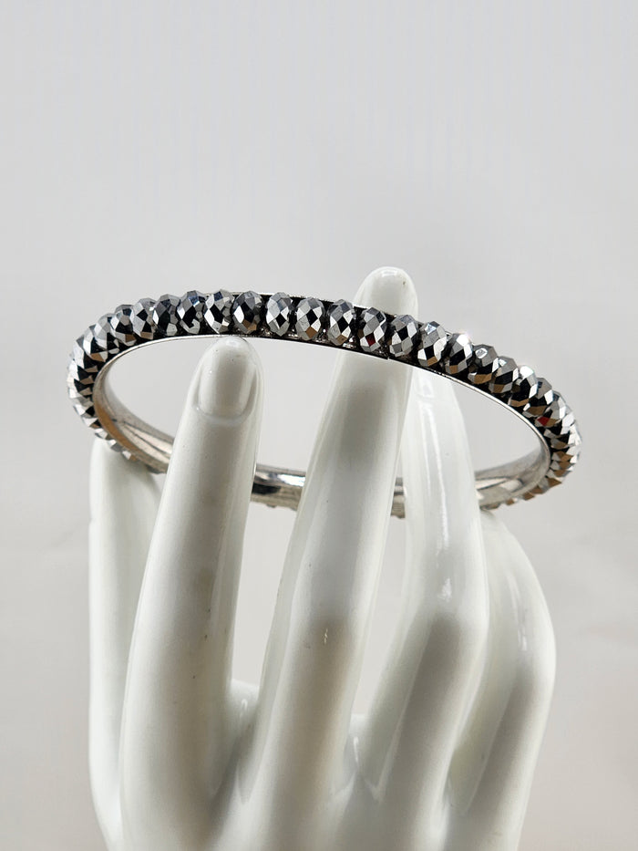 8.25in Silver Tone Faceted Crystal Bangle Bracelet - C03