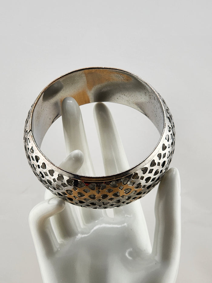 8.25in Silver Tone Textured Dome Bangle Bracelet - Women Accessories 0527