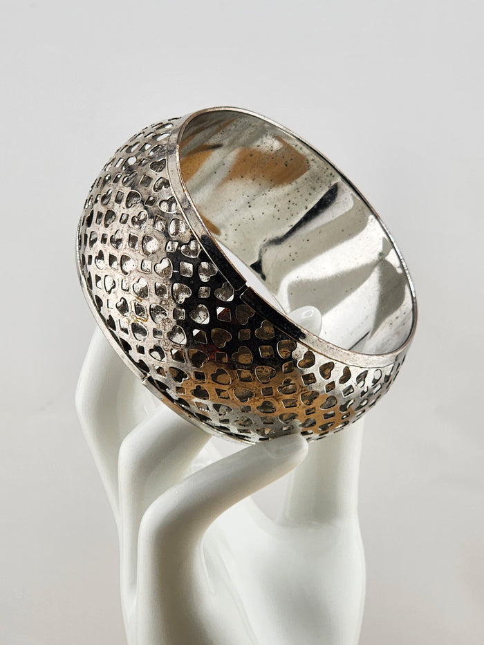 8.25in Silver Tone Textured Dome Bangle Bracelet - Women Accessories 0527