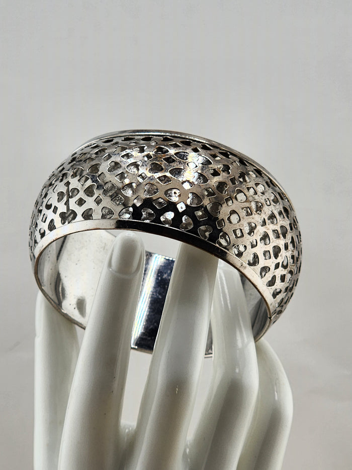 8.25in Silver Tone Textured Dome Bangle Bracelet - Women Accessories 0527