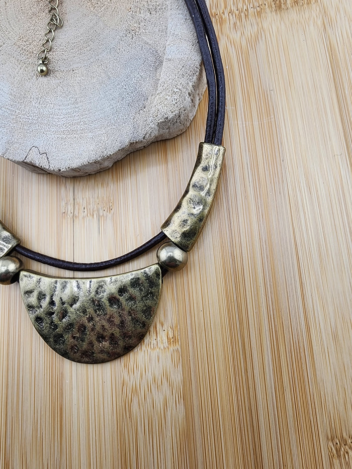 Antique Gold Tone Half-Moon Statement Necklace - Women Jewelry 0536