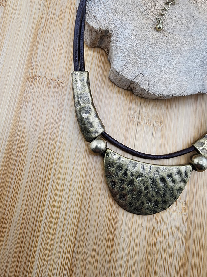 Antique Gold Tone Half-Moon Statement Necklace - Women Jewelry 0536