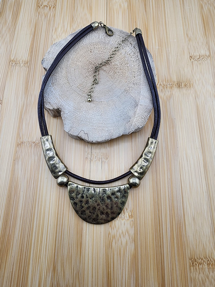 Antique Gold Tone Half-Moon Statement Necklace - Women Jewelry 0536